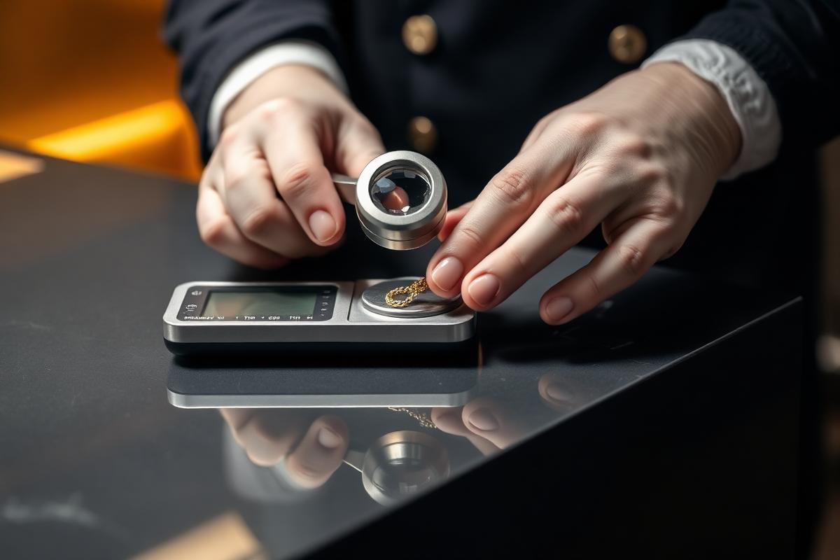 Gold being weighed on a calibrated scale in front of the customer